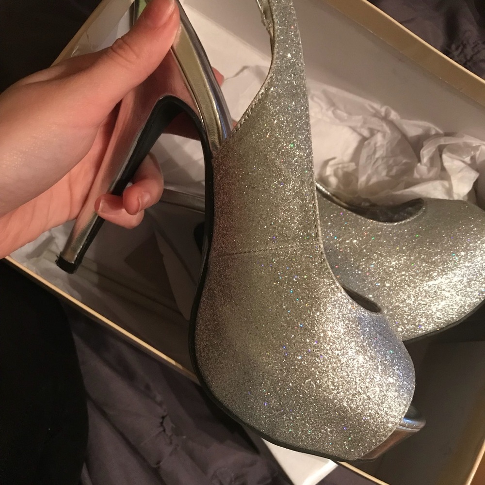 Silver glittery heels